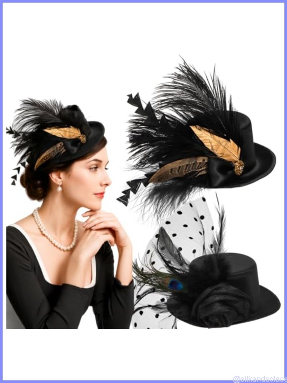 Mini Top Hat Fascinator Headband 2 Pack Feather for Derby Tea Party